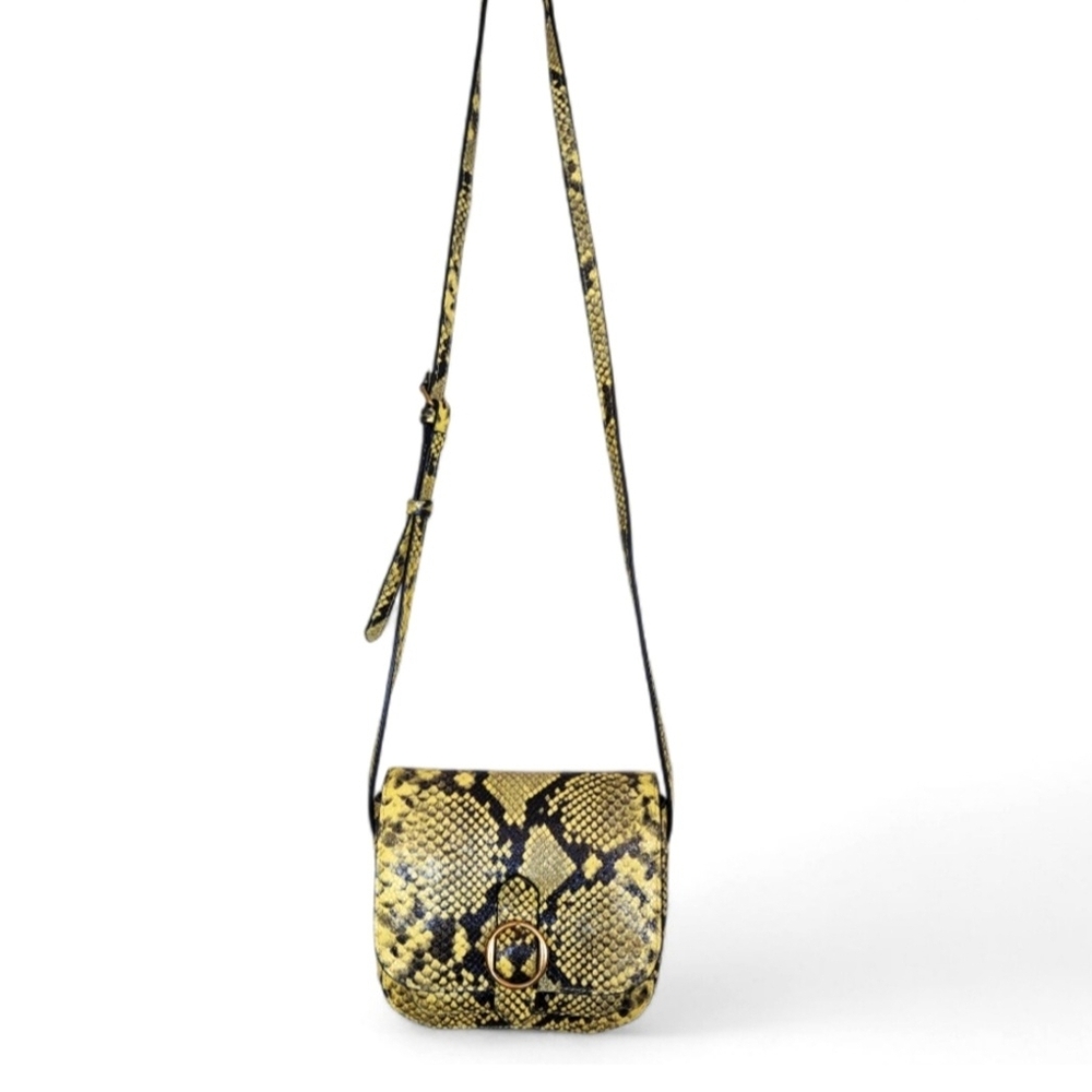 Banana Republic Leather Snakeskin Print Saddle Crossbody Bag Yellow Black EUC - Picture 7 of 11